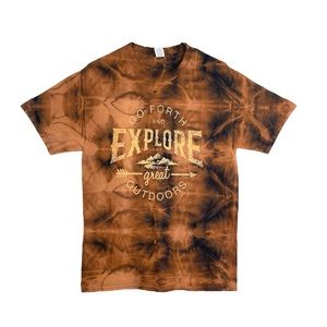 Graphic Tee, Acid Wash Tie Dye, EXPLORE the OUTDOORS, Medium 100% Cotton T-Shirt